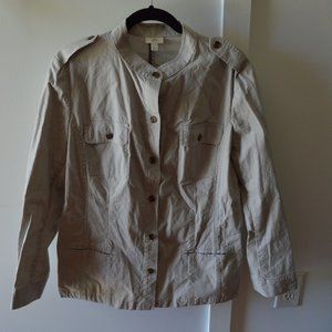 J Jill Lightweight Stretch Button Up Pinstriped Jacket Size L Military Cadet